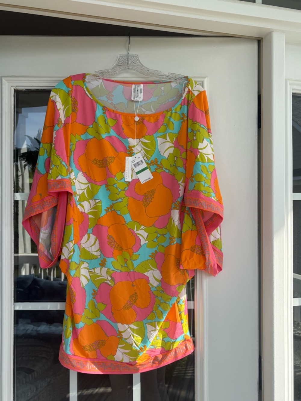 New -Trina Turk Bright Floral Tunic Cover Up in Orange, Pink & Aqua